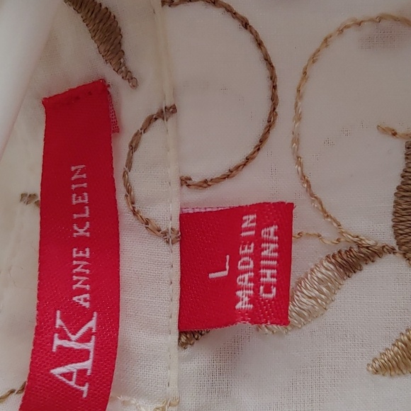 Anne Klein US L Off-White Cotton Blend Embroidered Button Down Top - Picture 3 of 10
